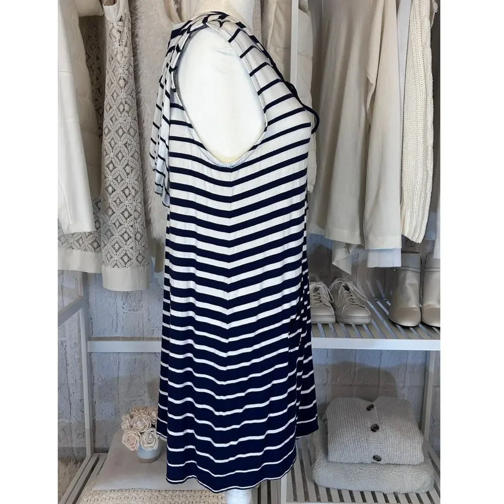 Dotti Women's Size M Navy Striped Nautical Hooded Swimsuit Cover Sundress #0157 - Picture 3 of 7